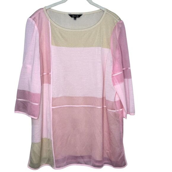 MISOOK Sweater Size Large Pink Sparkle Colorblock 3/4 Sleeve Lined - Picture 1 of 9
